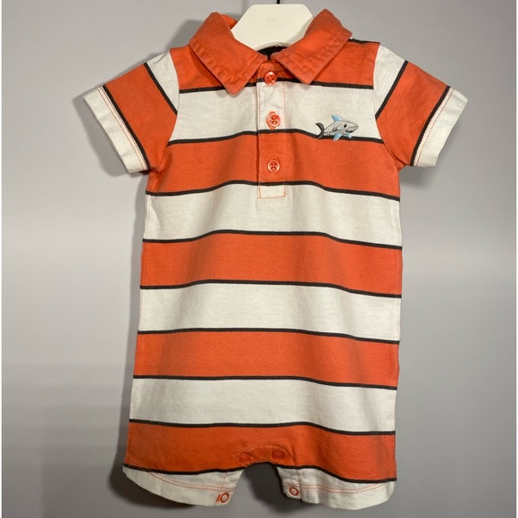 Carter's Striped Orange White Shark Jersey Romper size 9 Months - Picture 6 of 6